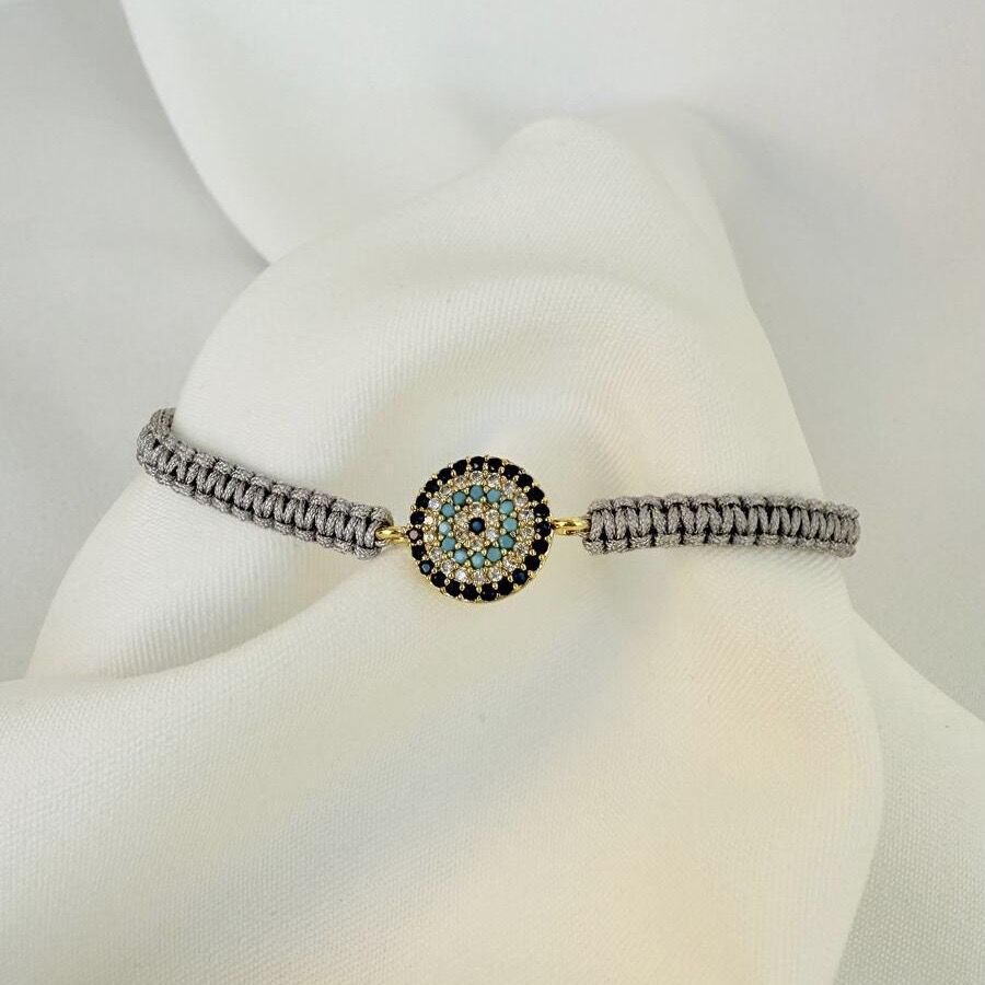 Kararmaz Garantili Nazar Boncuklu Şans Bilekliği Gri İpli