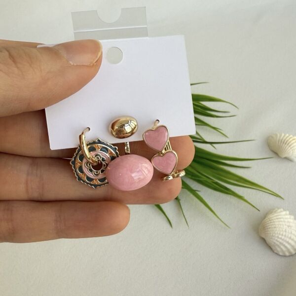 Pembe Tonlarında 3 lü Küpe