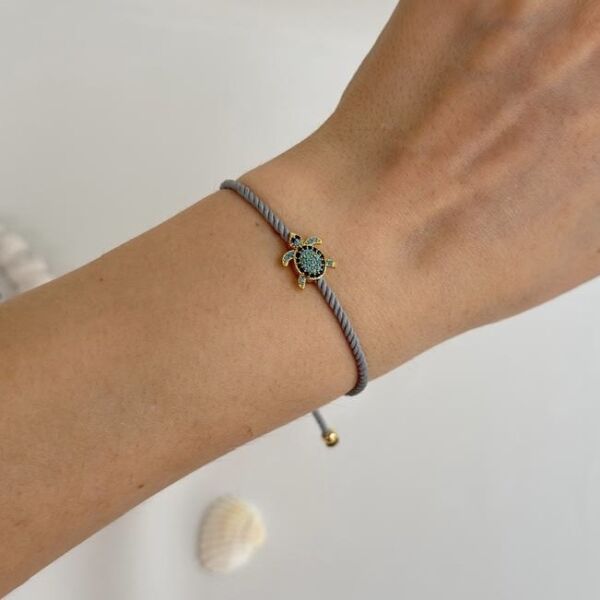 Şans Bilekliği Kararmaz Garantili Kaplumbağa Gri İpli