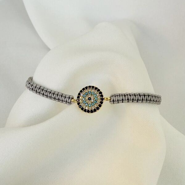 Kararmaz Garantili Nazar Boncuklu Şans Bilekliği Gri İpli