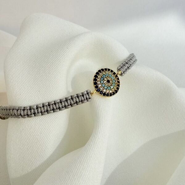 Kararmaz Garantili Nazar Boncuklu Şans Bilekliği Gri İpli