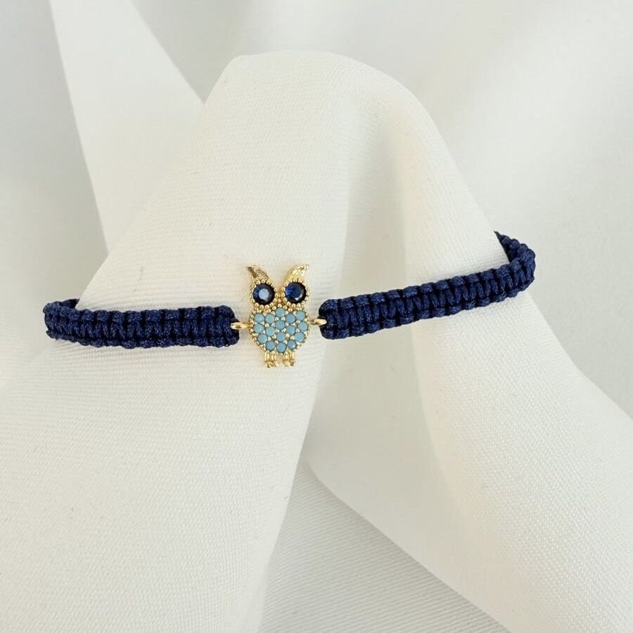 Kararmaz Aqua Taş Detaylı Baykuş Bileklik  Lecivert İpli