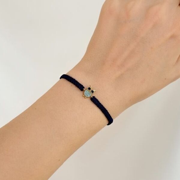 Kararmaz Aqua Taş Detaylı Baykuş Bileklik  Lecivert İpli