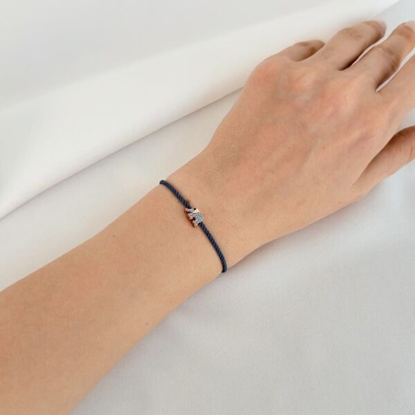 Aqua taş Detaylı Fil Şans Bileklik Lacivert İpli