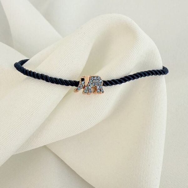 Aqua taş Detaylı Fil Şans Bileklik Lacivert İpli