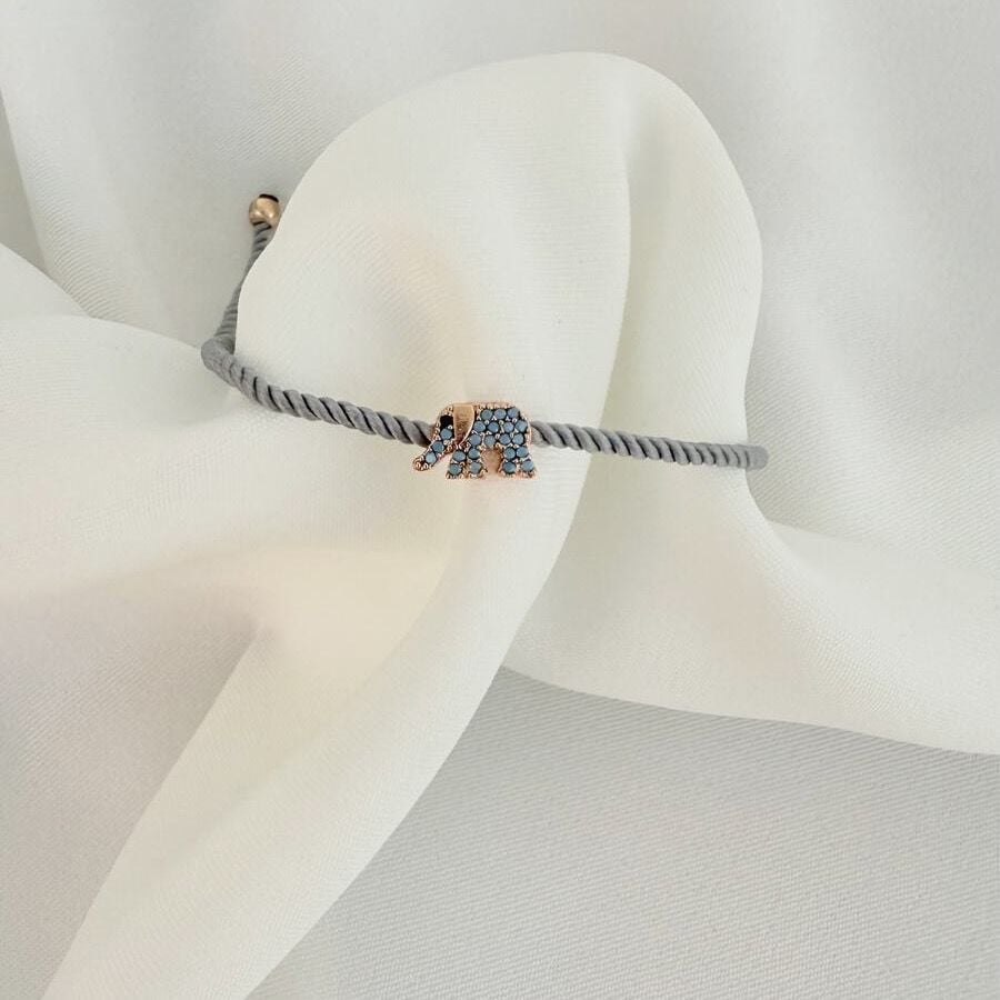 Aqua taş Detaylı Fil Şans Bileklik Gri İpli