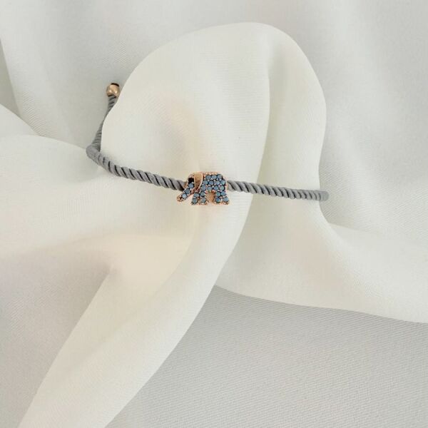 Aqua taş Detaylı Fil Şans Bileklik Gri İpli