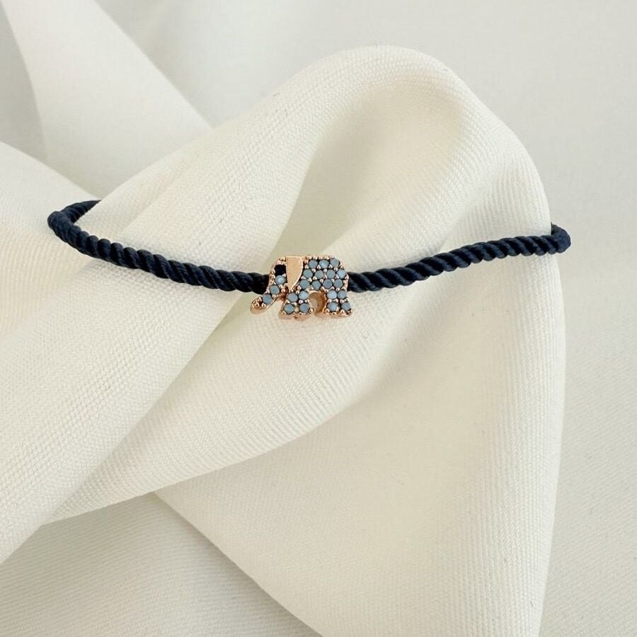 Aqua taş Detaylı Kararmaz Fil Şans Bilekliği Siyah İpli